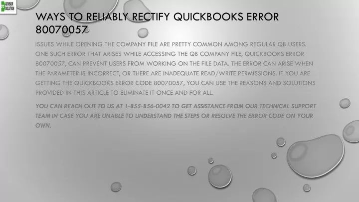 ways to reliably rectify quickbooks error 80070057