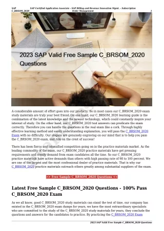 2023 SAP Valid Free Sample C_BRSOM_2020 Questions