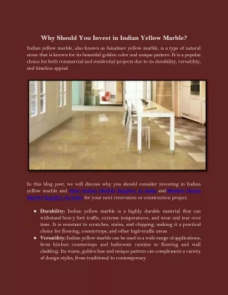 Why Should You Invest in Indian Yellow Marble