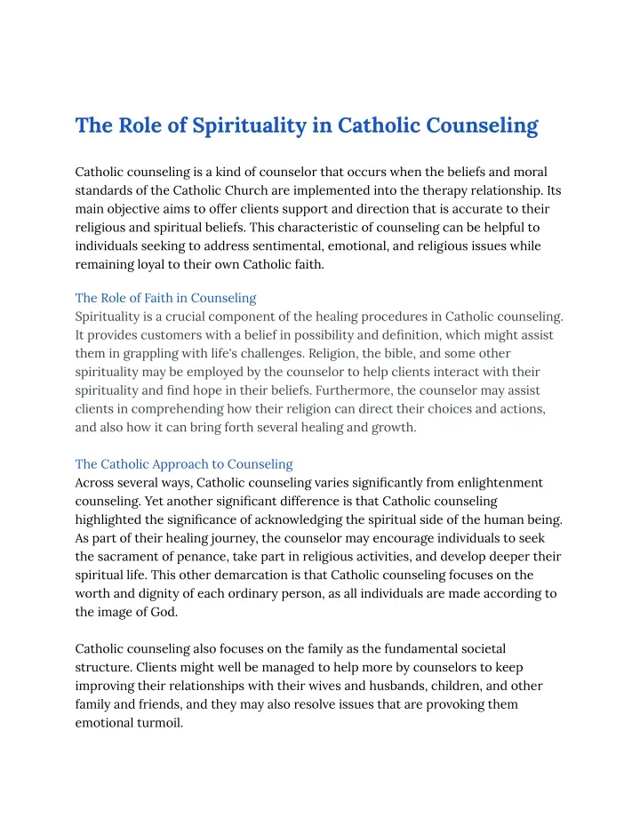 the role of spirituality in catholic counseling