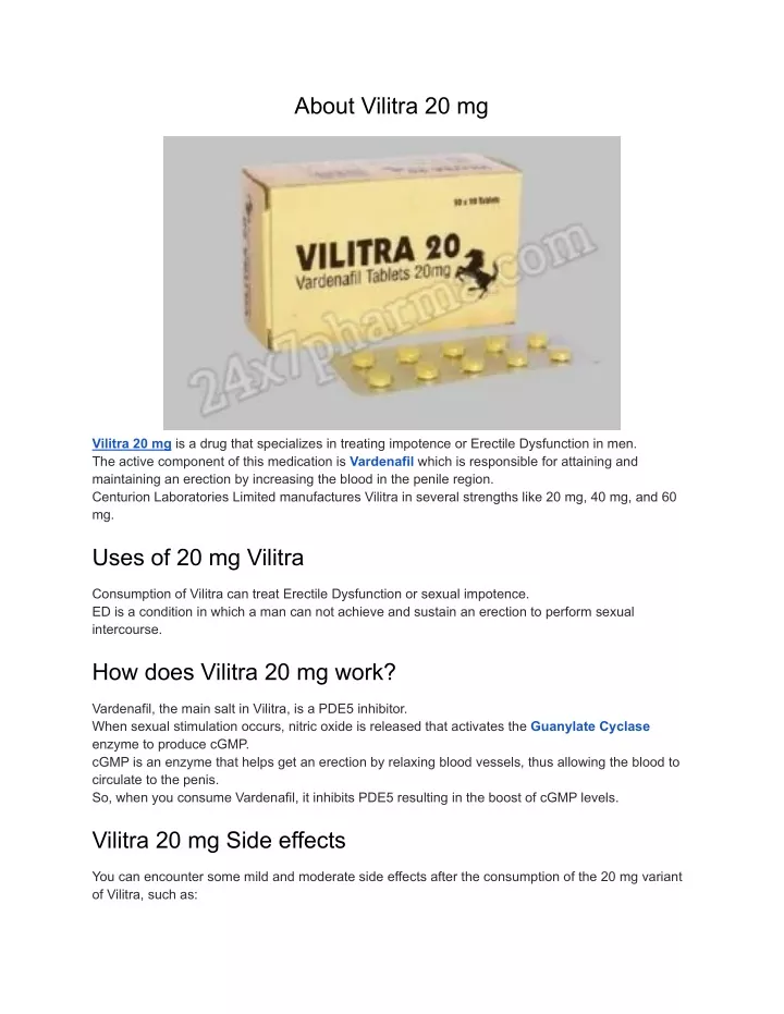 about vilitra 20 mg