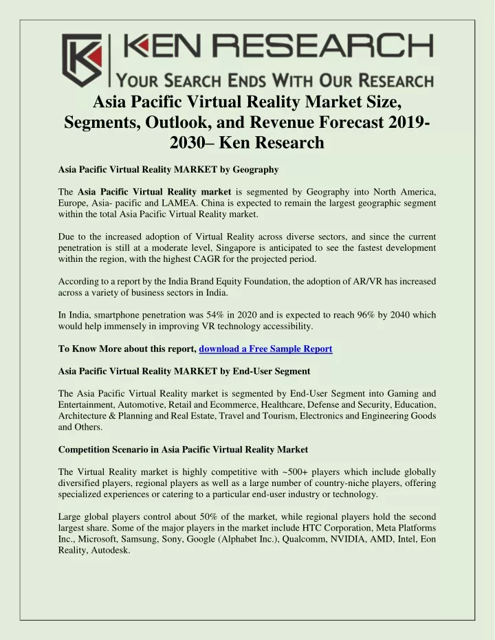 asia pacific virtual reality market size segments
