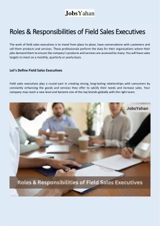 Roles & Responsibilities of Field Sales Executives