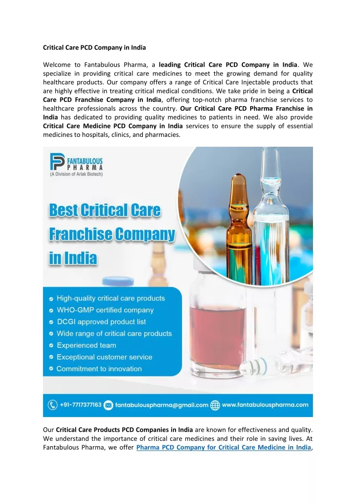 critical care pcd company in india