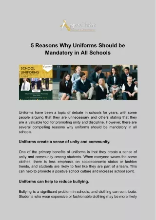 5 Reasons Why Uniforms Should be Mandatory in All Schools
