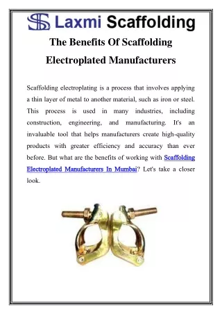 Scaffolding Electroplated Manufacturers In Mumbai Call-9870274204