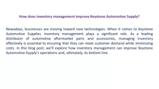 How does inventory management improve Keystone Automotive Supply?