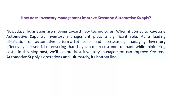 how does inventory management improve keystone