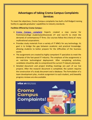 Advantages Of Taking Croma Campus Complaints Services