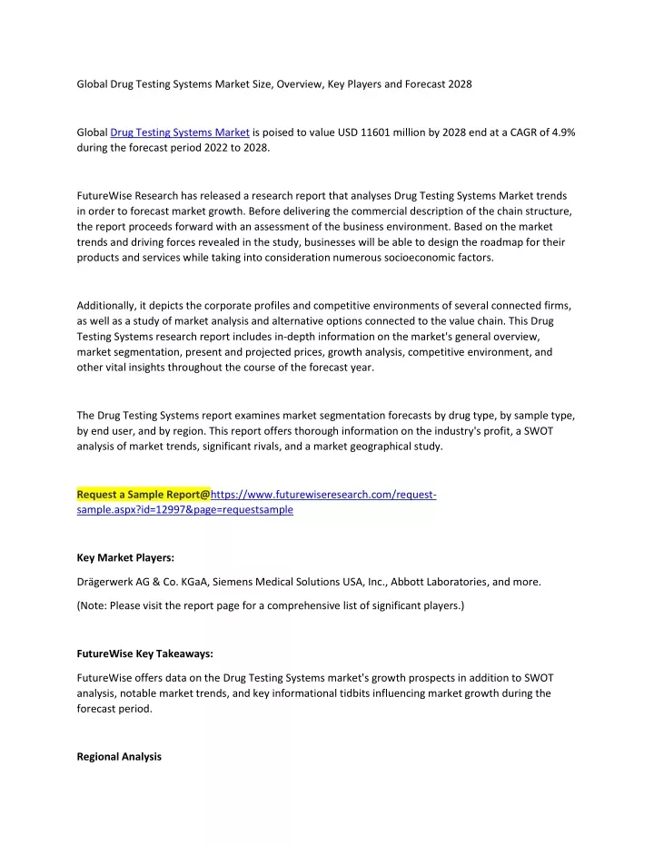 global drug testing systems market size overview