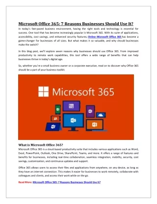 Microsoft Office 365: 7 Reasons Businesses Should Use It