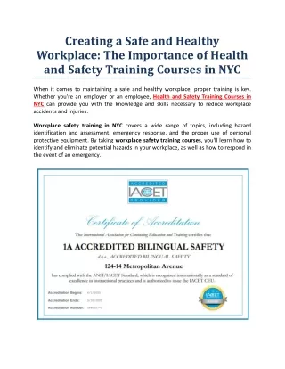 The Importance of Health and Safety Training Courses in NYC