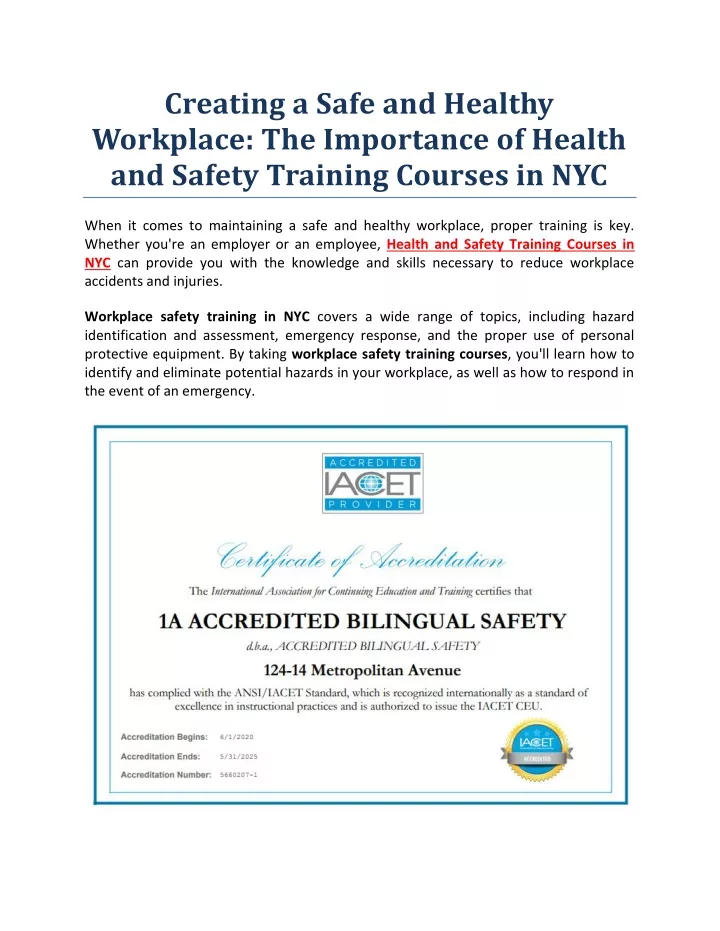 creating a safe and healthy workplace
