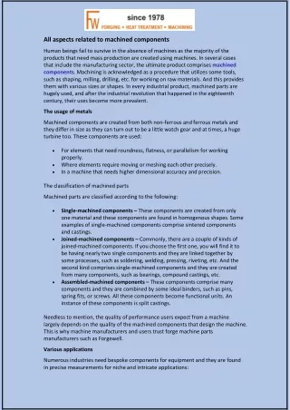 all aspects related to machined components