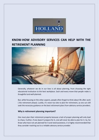 The Best Retirement Financial Planner Advice By Holland Capital Management