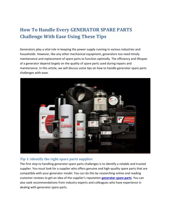 how to handle every generator spare parts