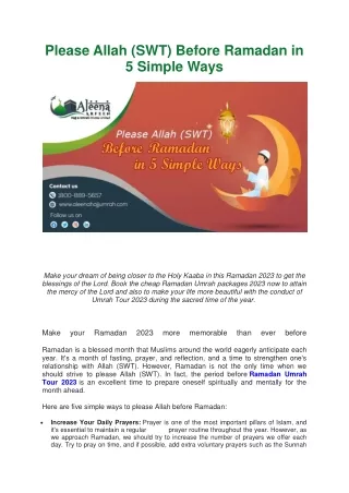 Please Allah (SWT) Before Ramadan in 5 Simple Ways