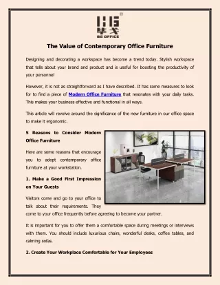 The Value of Contemporary Office Furniture