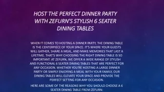 Host the Perfect Dinner Party with ZeFurn's Stylish