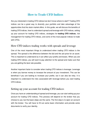 how to trade cfd indices