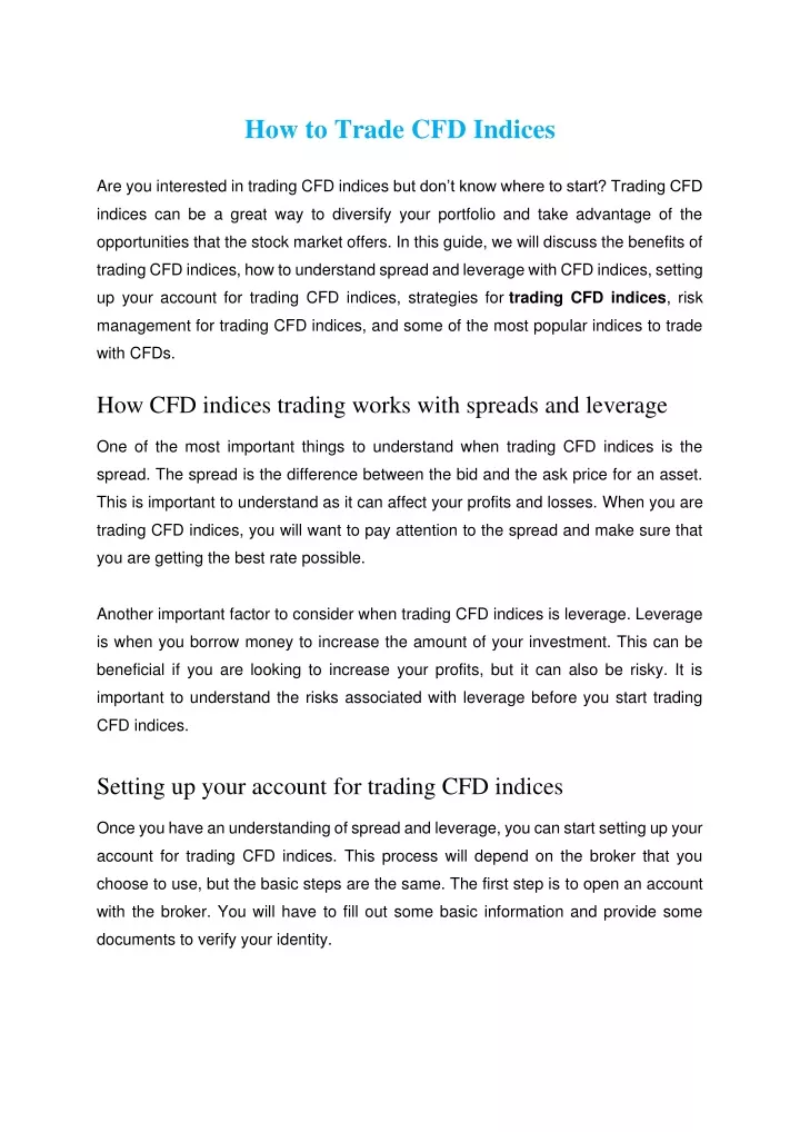 how to trade cfd indices