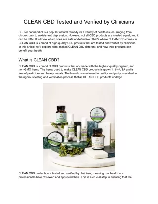 CLEAN CBD Tested and Verified by Clinicians