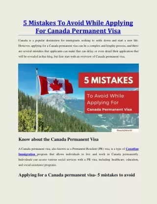 5 mistakes to avoid while applying for canada permanent visa
