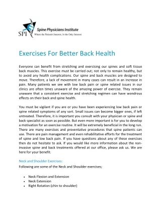 Exercises for Better Back Health - Spine Physicians Institute