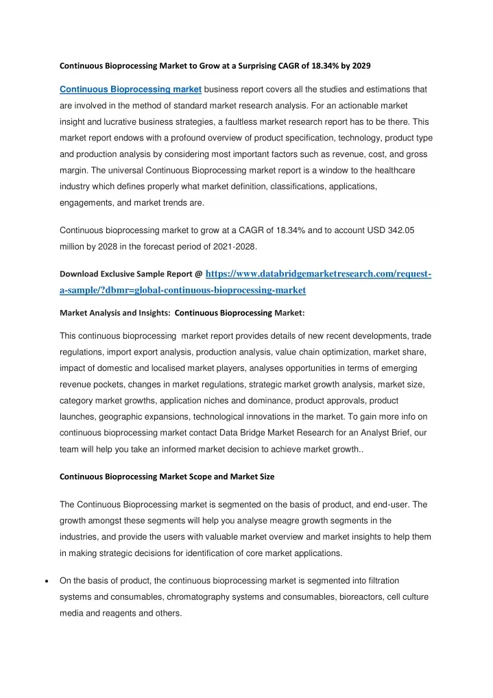 continuous bioprocessing market to grow