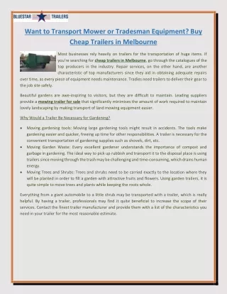 Want to Transport Mower or Tradesman Equipment Buy Cheap Trailers in Melbourne