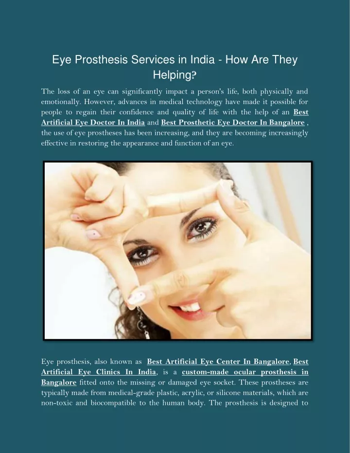 eye prosthesis services in india how are they