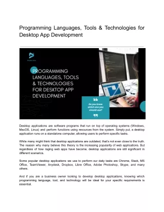 programming languages tools technologies
