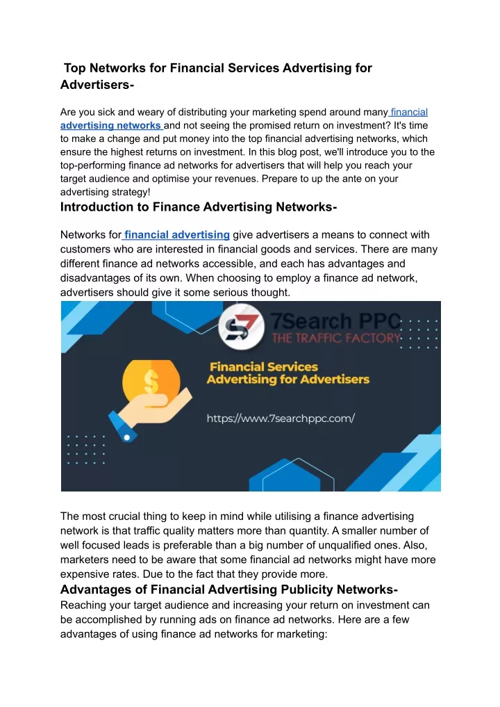 top networks for financial services advertising