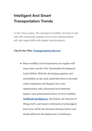 Intelligent And Smart Transportation Trends