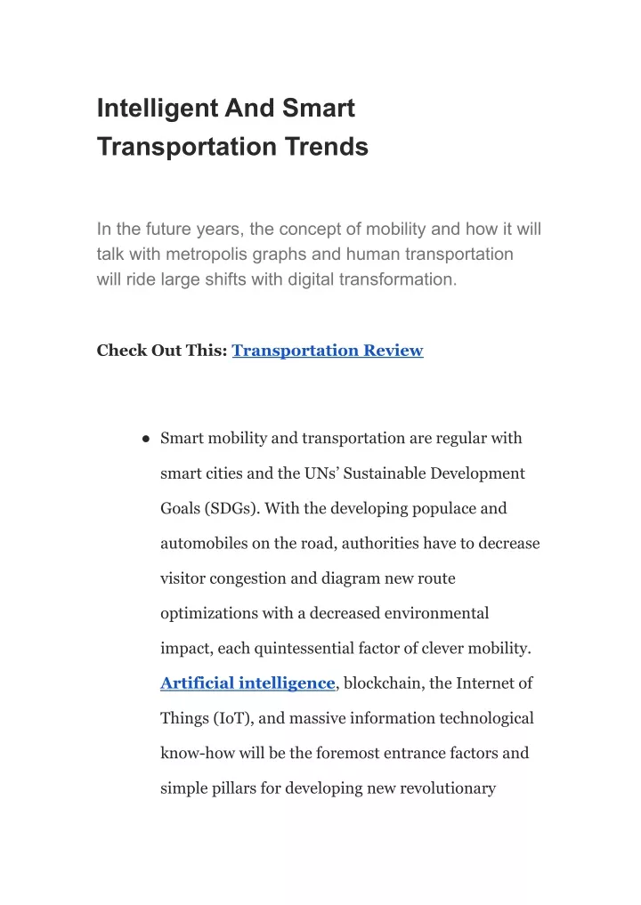 intelligent and smart transportation trends