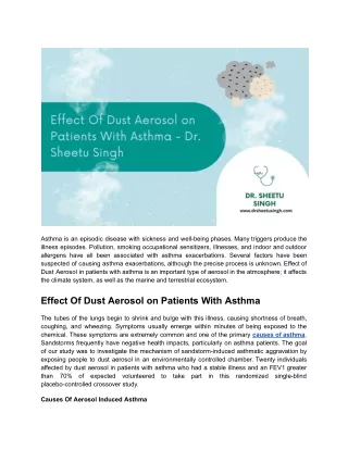 Effect Of Dust Aerosol on Patients With Asthma - Dr. Sheetu Singh