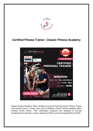 Certified Personal Trainer | Classic Fitness Academy