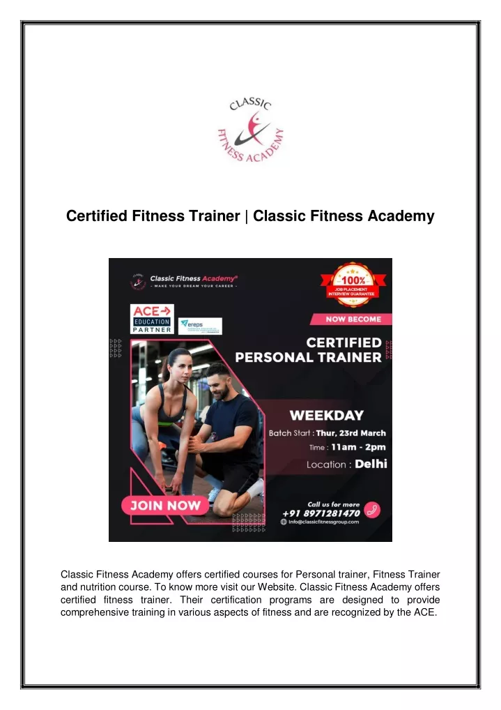 certified fitness trainer classic fitness academy