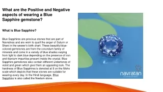 What are the Positive and Negative aspects of wearing a Blue Sapphire gemstone