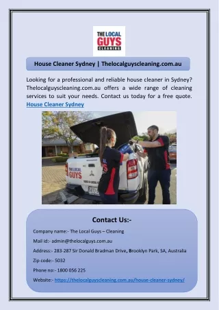 House Cleaner Sydney | Thelocalguyscleaning.com.au