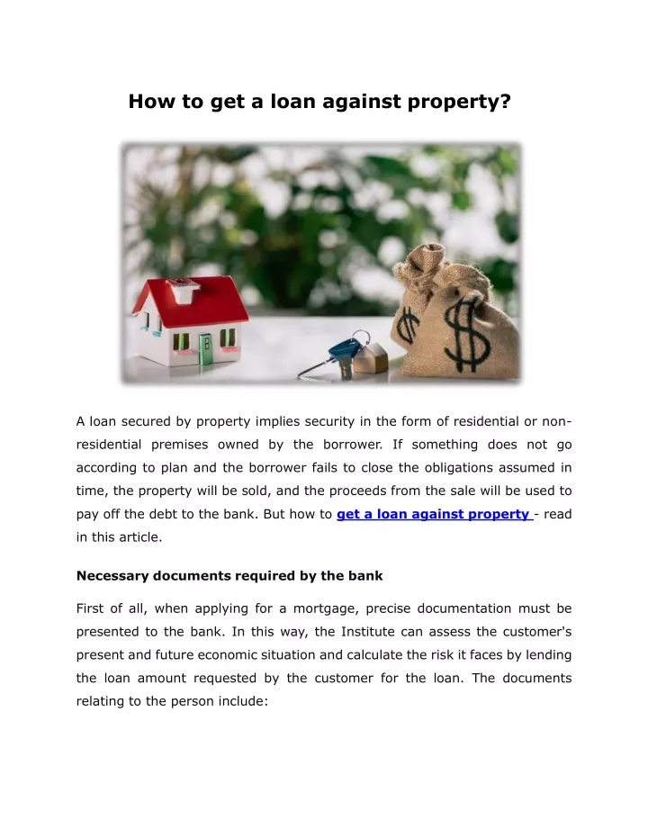 how to get a loan against property