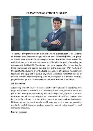 THE MANY CAREER OPTIONS AFTER BBA
