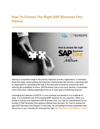 How To Choose The Right SAP Business One Partner