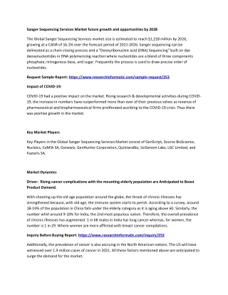 Sanger Sequencing Services Market future growth and opportunities by 2028