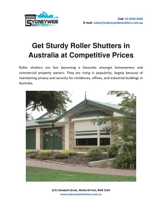 Get Sturdy Roller Shutters in Australia at Competitive Prices