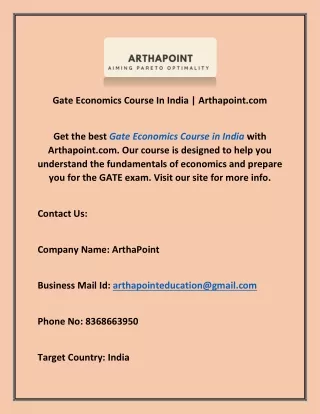 Gate Economics Course In India | Arthapoint.com