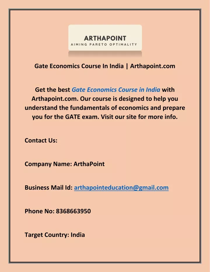 gate economics course in india arthapoint com
