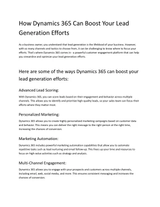 How Dynamics 365 Can Boost Your Lead Generation Efforts