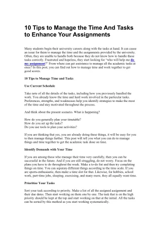 10 Tips to Manage the Time And Tasks to Enhance Your Assignments