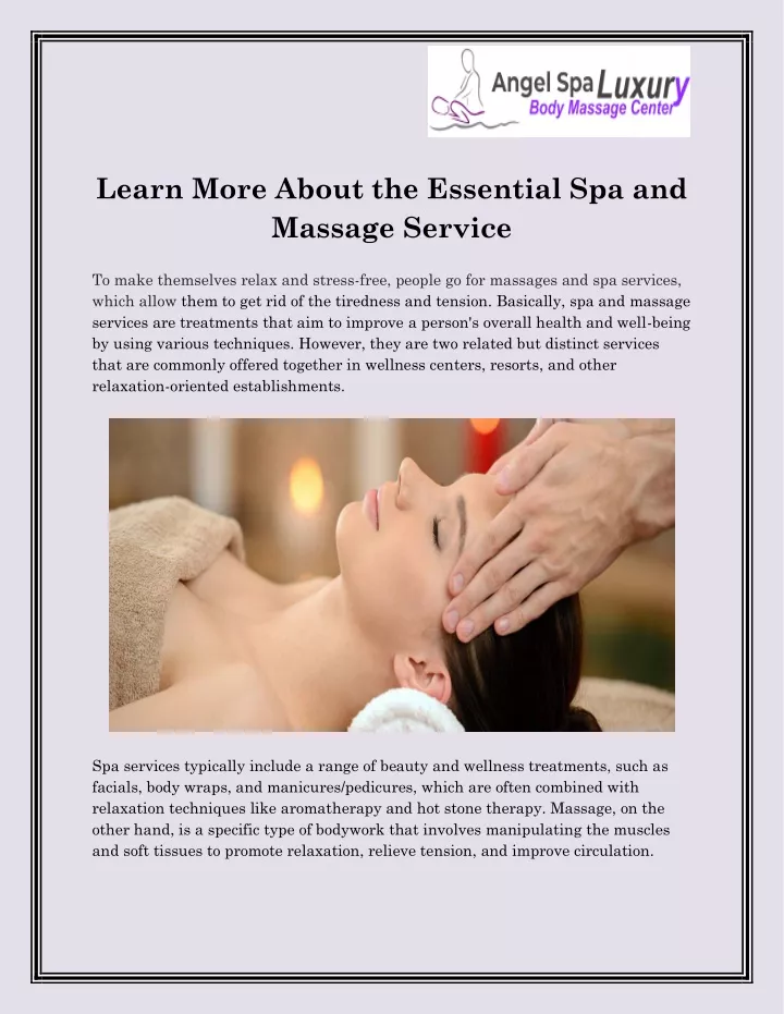 learn more about the essential spa and massage